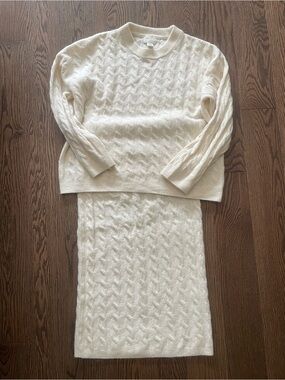 H&M Cream Cable Knit Sweater and Skirt Set